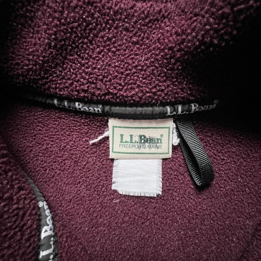 Vintage 90s LL Bean Mens Fleece Vest Burgundy Maroon Full Zip USA Large Y2K